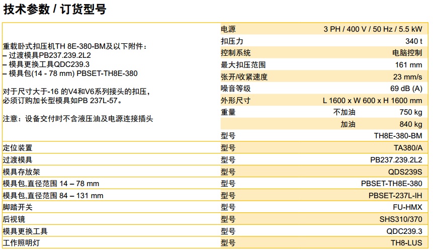 Parker派克重載臥式扣壓機TH8E-380-BM 技術參數(shù)